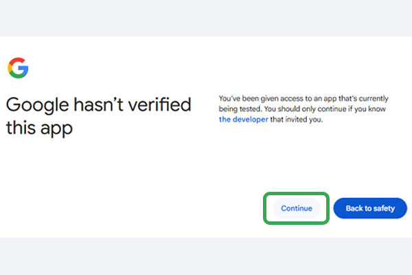 Google hasn't verified this app warning