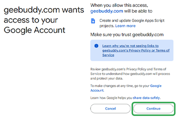 geebuddy.com wants access to your Google account